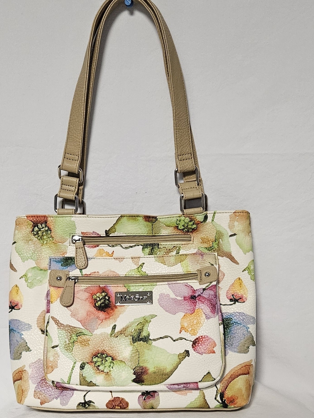 MultiSac Lorraine large tote bag featuring a floral watercolor with faux leather